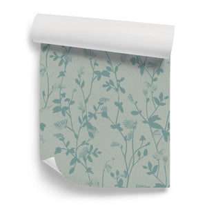 Papel de Parede Feather Plant — Água-marinha Sian Zeng — detalhe do padrão