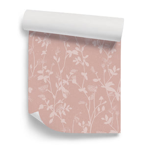 Papel de Parede Feather Plant — Rosa Blush Sian Zeng — detalhe do padrão