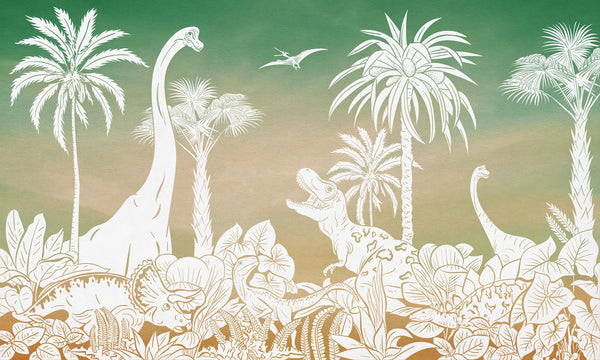 Mural Monochrome Dino | Kikki Belle – Green Sky