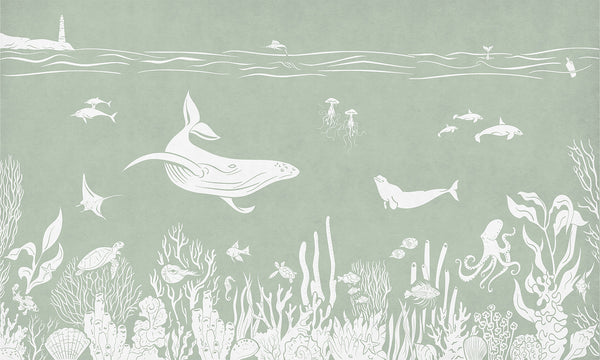 Mural Monochrome Sea | Kikki Belle – Green