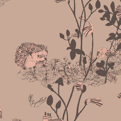 Papel de Parede Woodlands — Castanho/Rosa Sian Zeng — detalhe do padrão