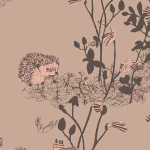 Papel de Parede Woodlands — Castanho/Rosa Sian Zeng — detalhe do padrão