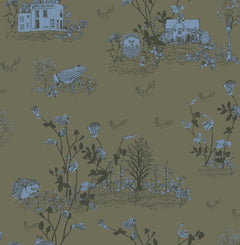 Papel de Parede Woodlands — Caqui/Azul Sian Zeng — imagem de ambiente