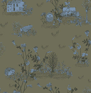 Papel de Parede Woodlands — Caqui/Azul Sian Zeng — imagem de ambiente