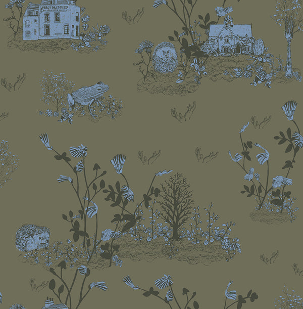 Papel de Parede Woodlands — Caqui/Azul Sian Zeng — imagem de ambiente