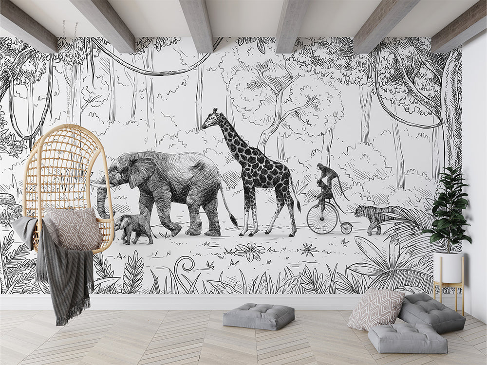 Mural Animal Parade BW – Kikki Belle – imagem 1