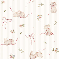 Papel de Parede Pink Rabbits On Stripes – Dekornik – imagem 1