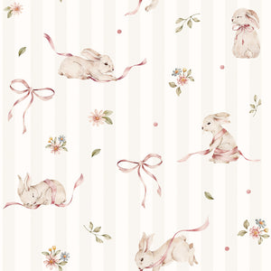 Papel de Parede Pink Rabbits On Stripes – Dekornik – imagem 1