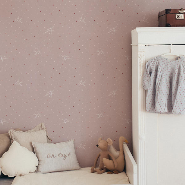 Papel de Parede Swallows on pink – Dekornik – imagem 2