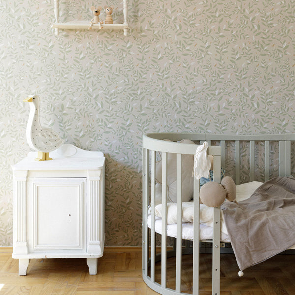 Papel de Parede Delicate Twigs with Green and Beige – Dekornik – imagem 2