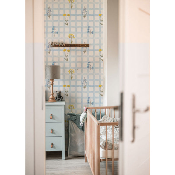 Papel de Parede Meadow flowers on Check Blue – Dekornik – imagem 2