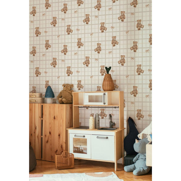 Papel de Parede Teddy Bears on Check Beige – Dekornik – imagem 2