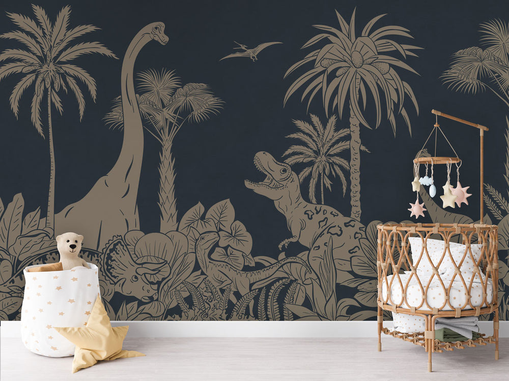 Mural Monochrome Dino Blue Vintage – Kikki Belle – imagem 1