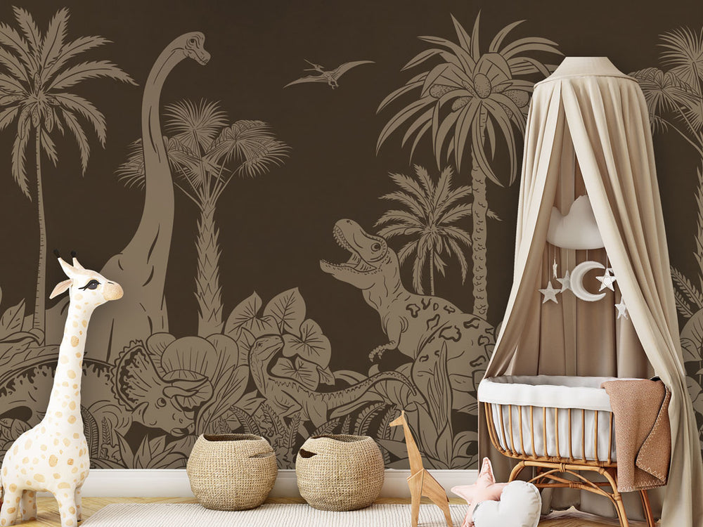 Mural Monochrome Dino Brown Vintage – Kikki Belle – imagem 1
