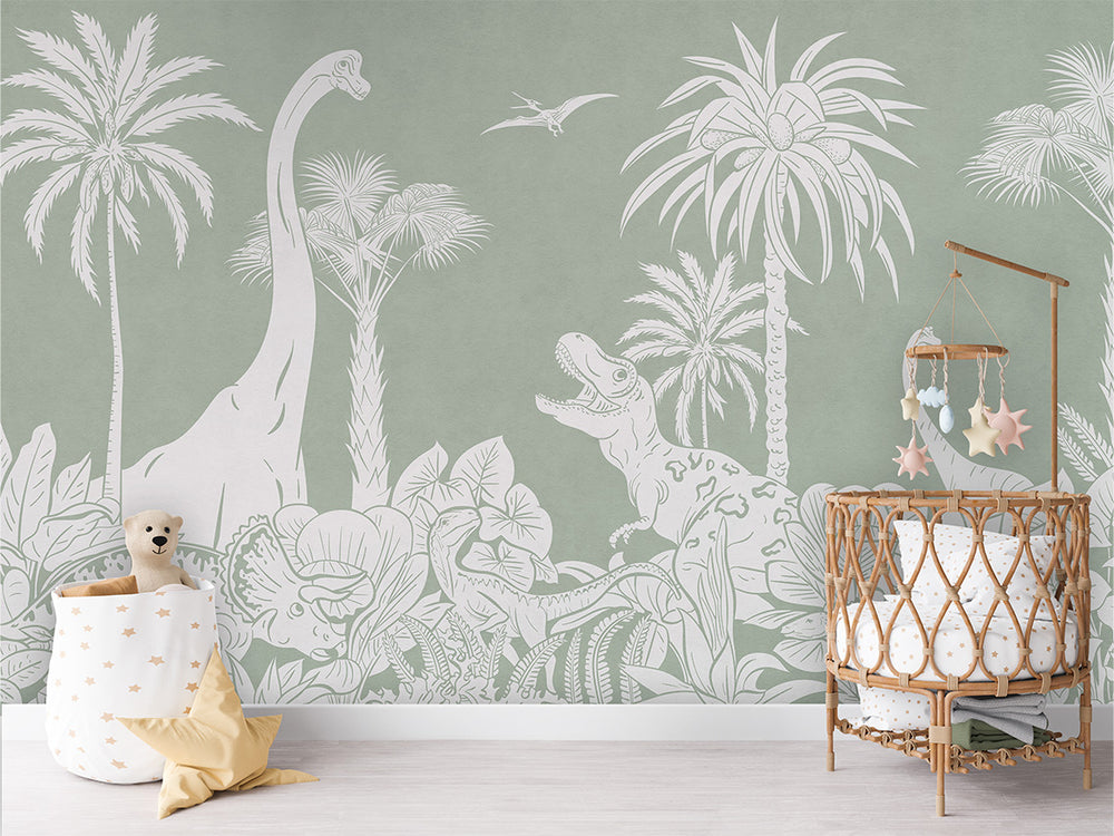 Mural Monochrome Dino Green – Kikki Belle – imagem 1