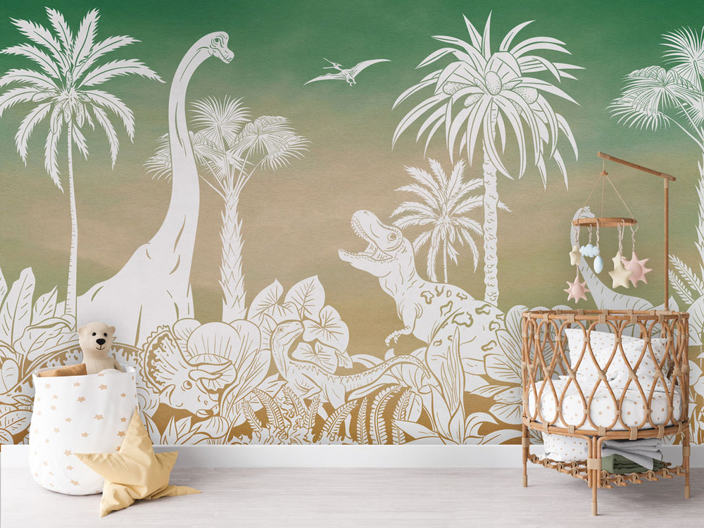 Mural Monochrome Dino Green Sky – Kikki Belle – imagem 1
