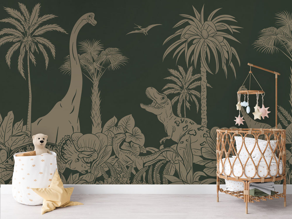 Mural Monochrome Dino Green Vintage – Kikki Belle – imagem 1