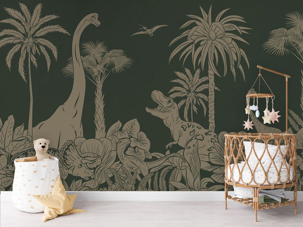 Mural Monochrome Dino Green Vintage – Kikki Belle – imagem 2