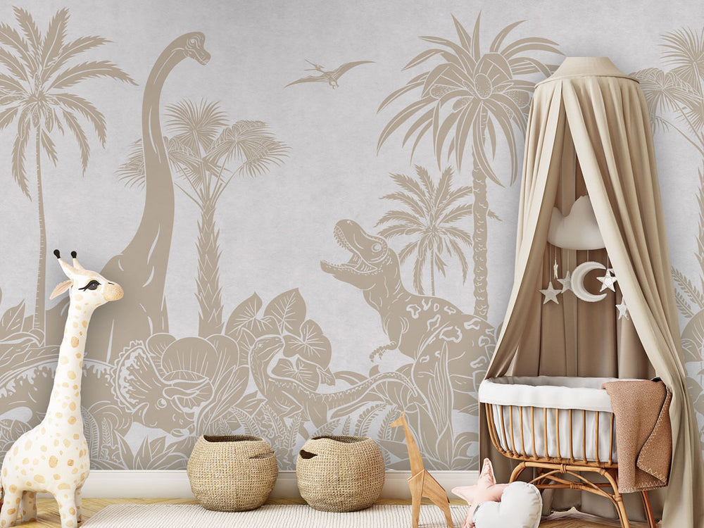 Mural Monochrome Dino White Vintage – Kikki Belle – imagem 1