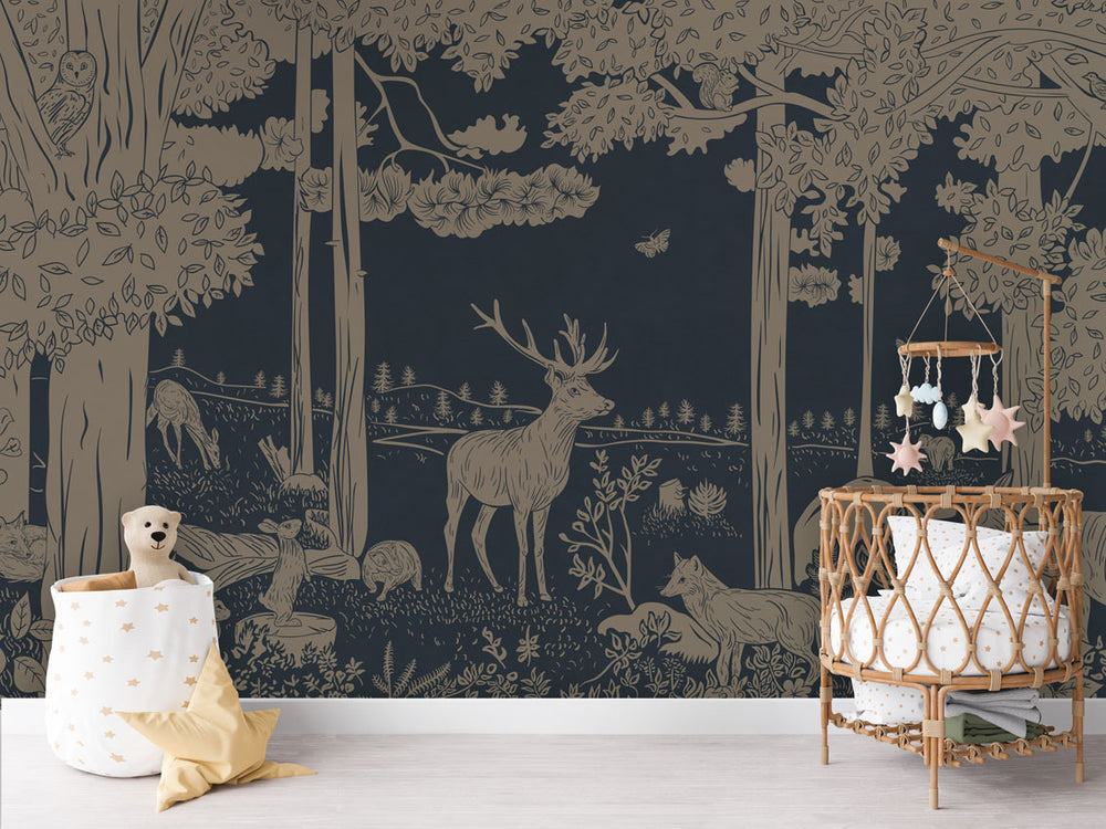 Mural Monochrome Forest Blue Vintage – Kikki Belle – imagem 1