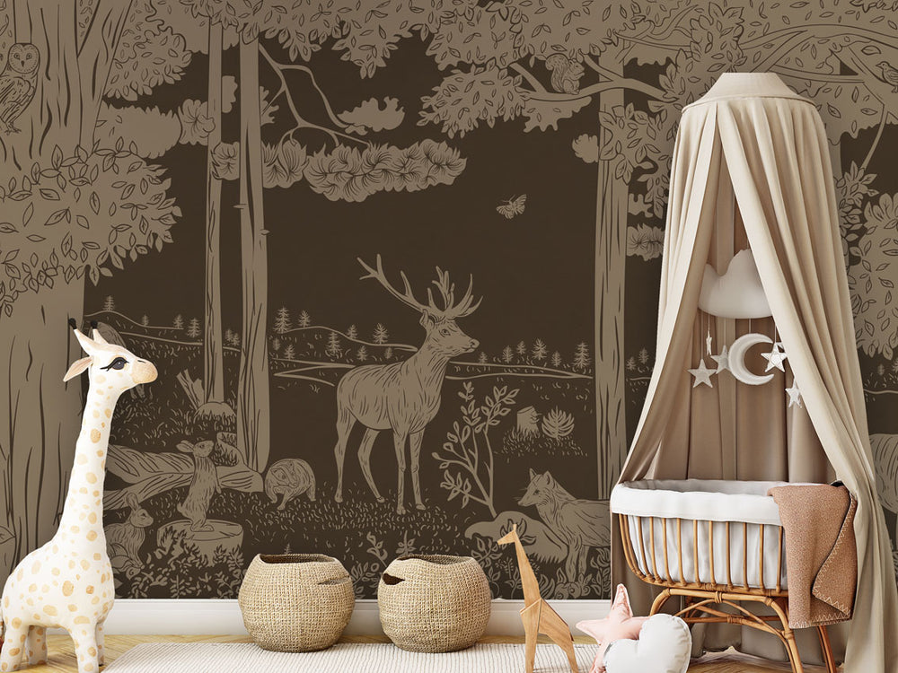 Mural Monochrome Forest Brown Vintage – Kikki Belle – imagem 1