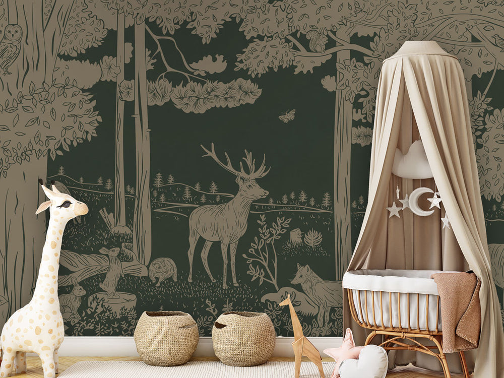 Mural Monochrome Forest Green Vintage – Kikki Belle – imagem 1