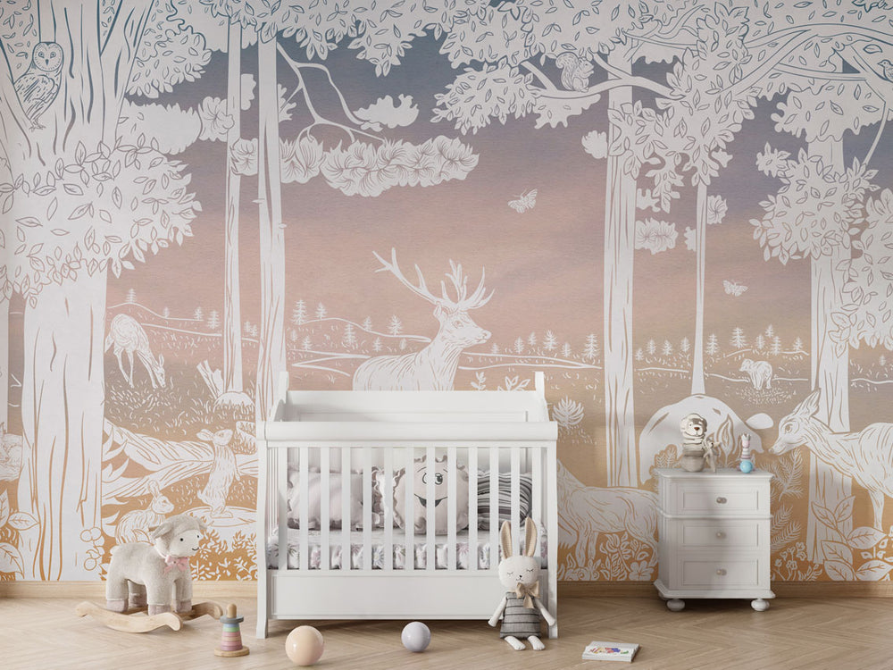Mural Monochrome Forest Pink Sky – Kikki Belle – imagem 1