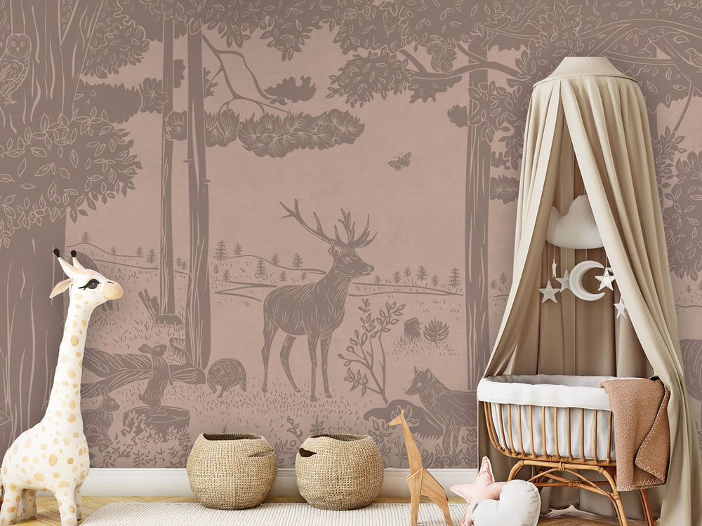 Mural Monochrome Forest Pink Vintage – Kikki Belle – imagem 1
