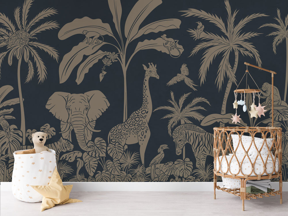 Mural Monochrome Jungle Blue Vintage – Kikki Belle – imagem 1