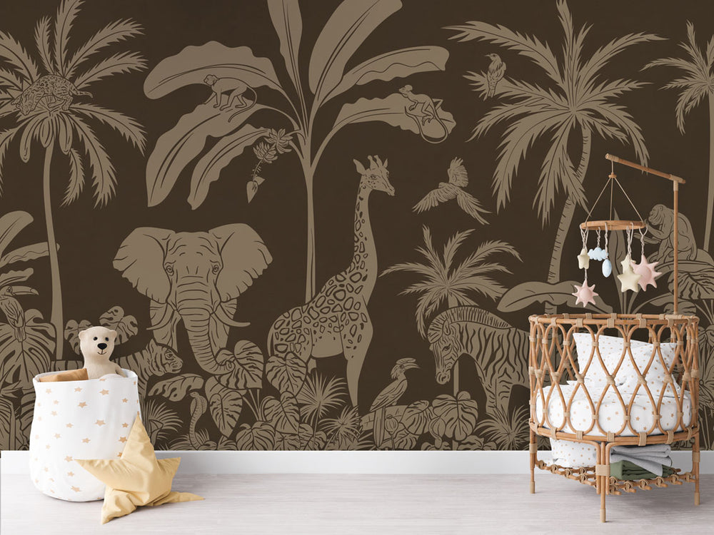 Mural Monochrome Jungle Brown Vintage – Kikki Belle – imagem 1