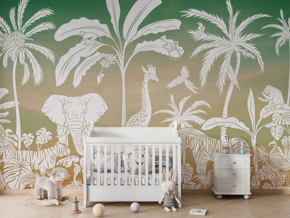 Mural Monochrome Jungle Green Sky – Kikki Belle – imagem 1