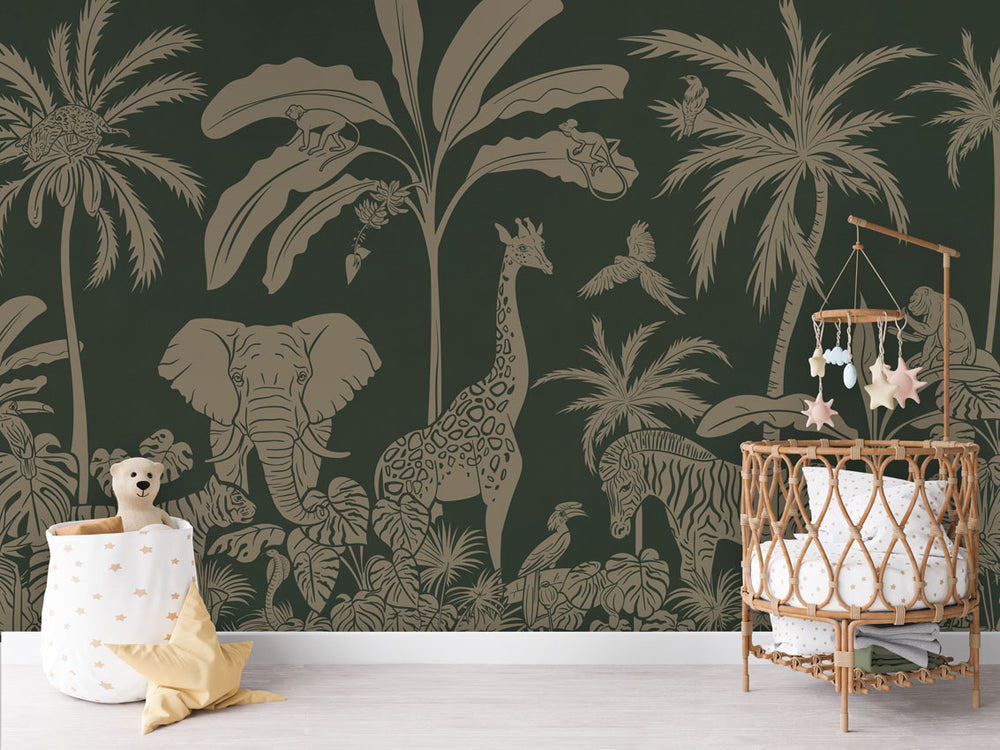 Mural Monochrome Jungle Green Vintage – Kikki Belle – imagem 1