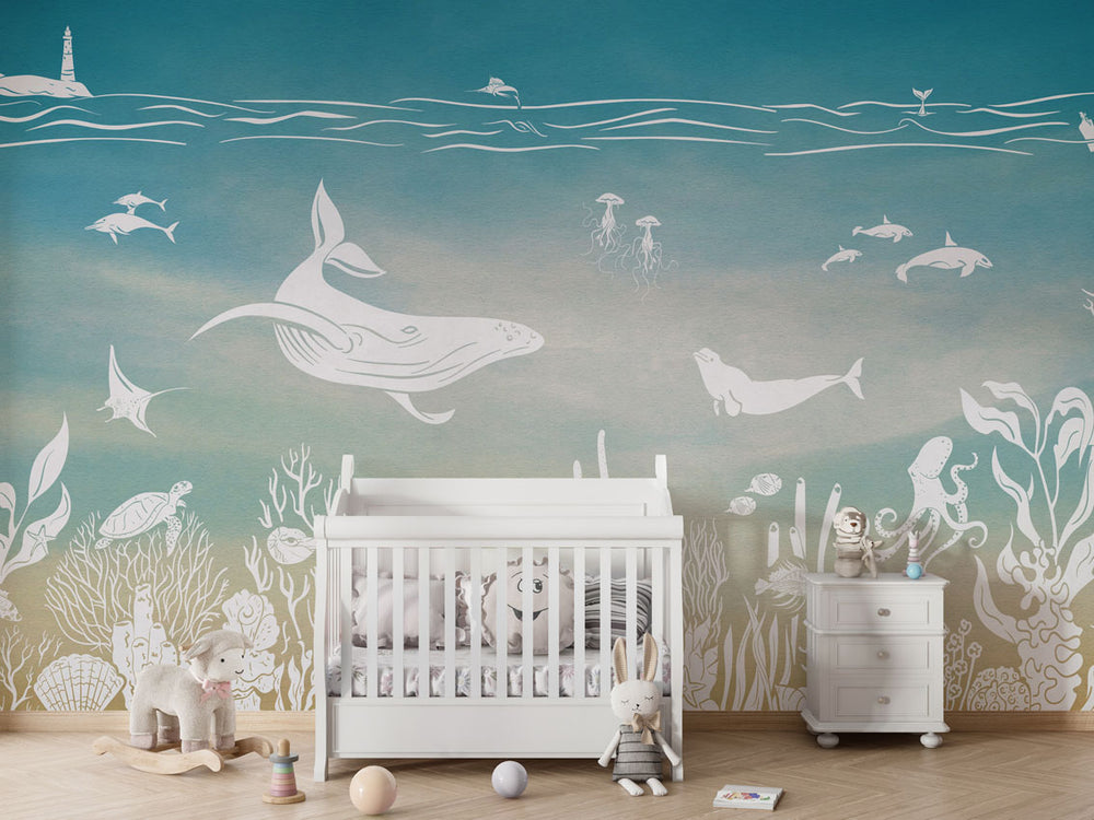 Mural Monochrome Sea Blue Aqua – Kikki Belle – imagem 1