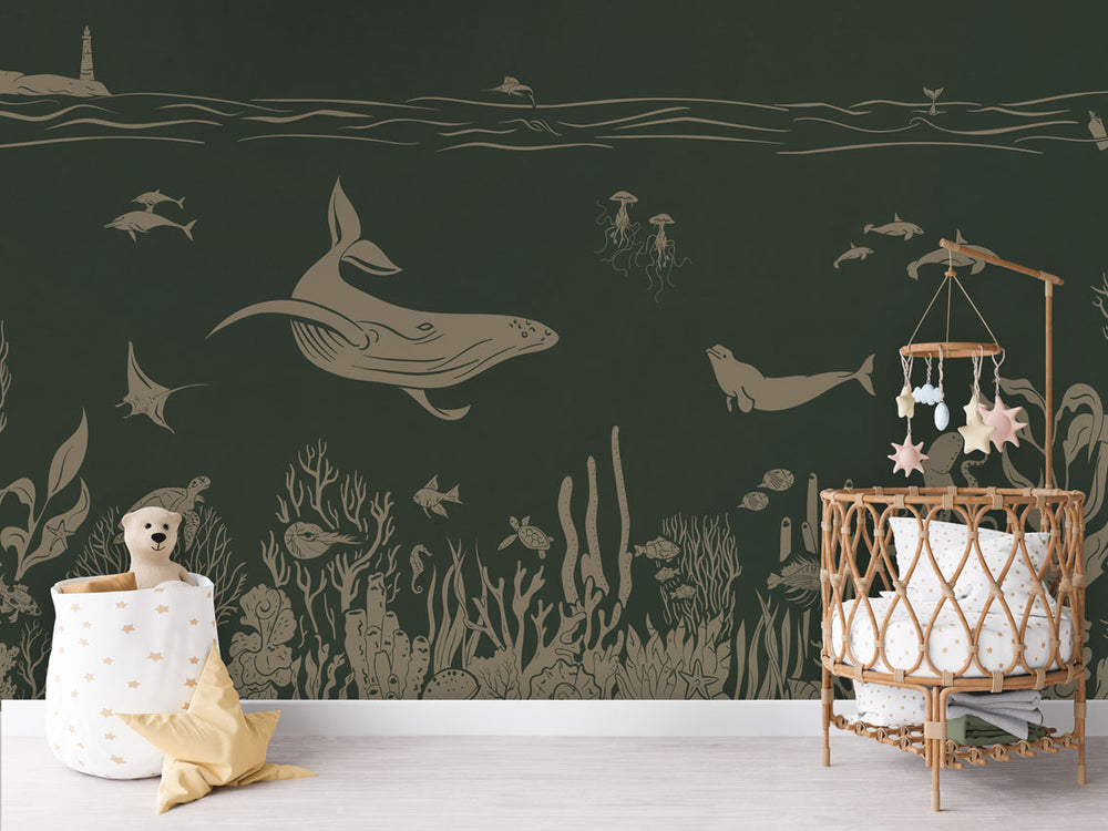 Mural Monochrome Sea Green Vintage – Kikki Belle – imagem 1