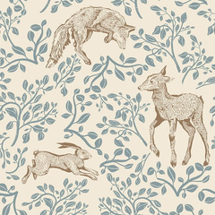 Papel de Parede Forest animals and fairytale beige – Dekornik – imagem 1
