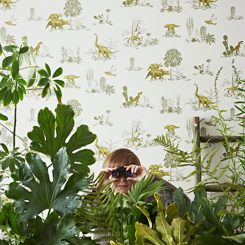 Papel de Parede Dino — Amarelo/Verde Sian Zeng — detalhe do padrão
