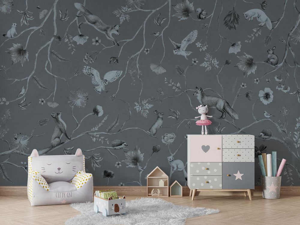 Mural Playful Forest Monochrome blue – Kikki Belle – imagem 1