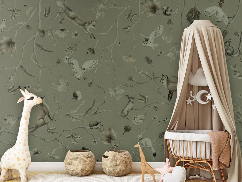 Mural Playful Forest Monochrome green – Kikki Belle – imagem 1