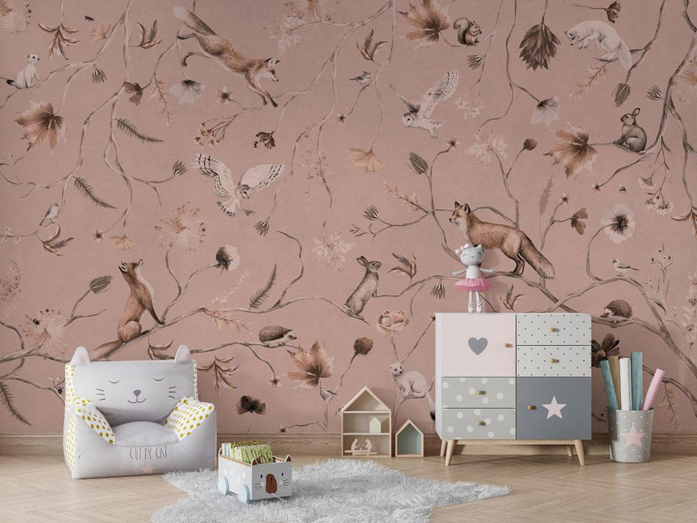 Mural Playful Forest Monochrome pink – Kikki Belle – imagem 1