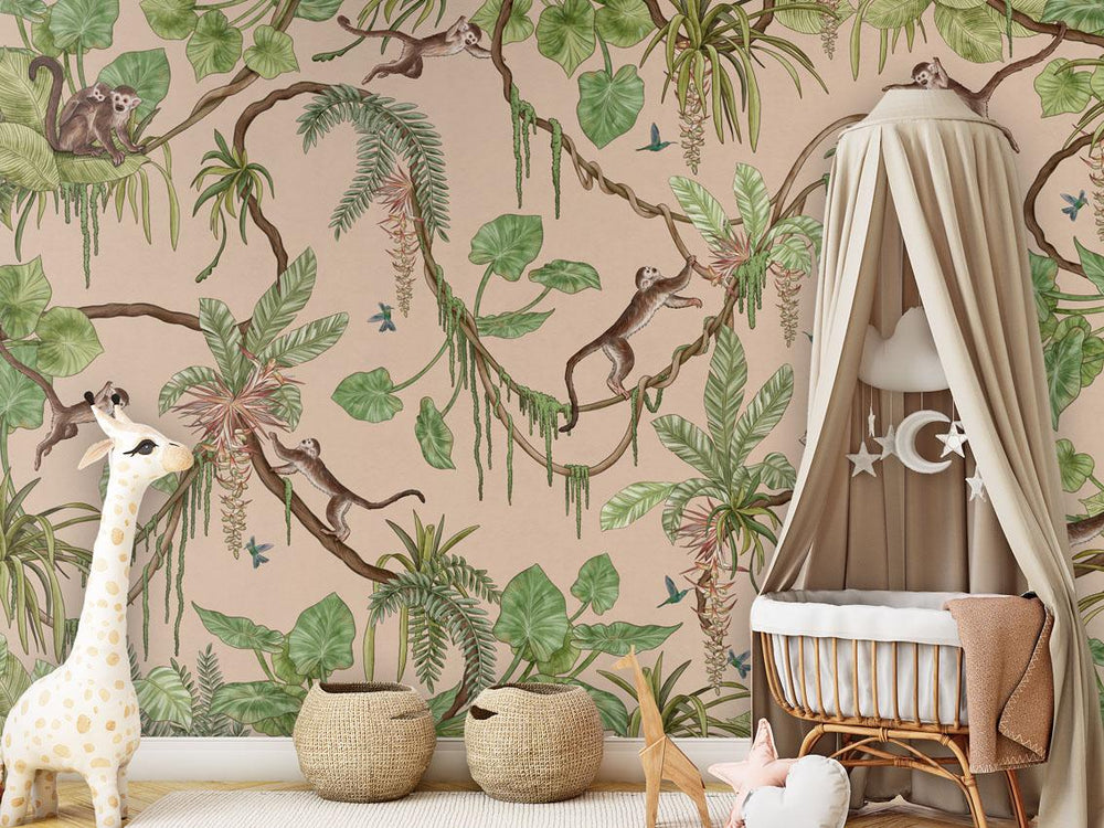 Mural Playful Monkeys beige – Kikki Belle – imagem 1