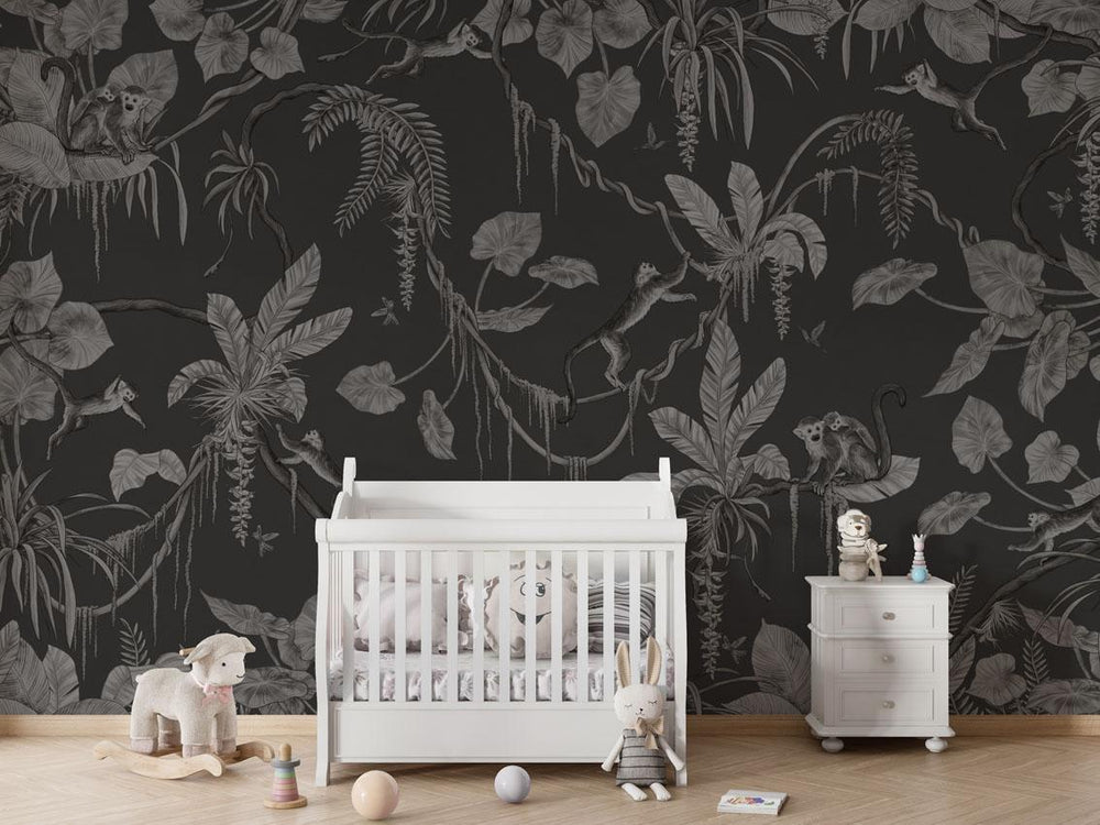 Mural Playful Monkeys Monochrome black – Kikki Belle – imagem 1