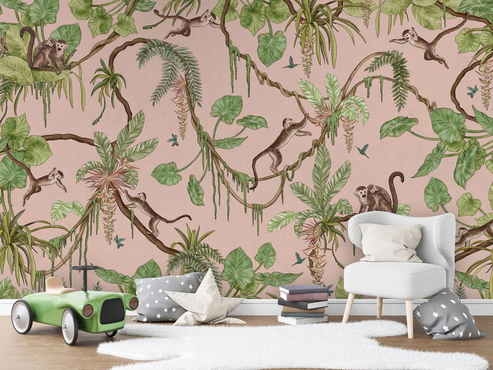 Mural Playful Monkeys pink – Kikki Belle – imagem 1