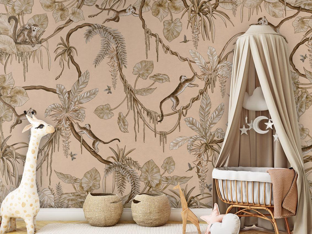 Mural Playful Monkeys Vintage beige – Kikki Belle – imagem 1