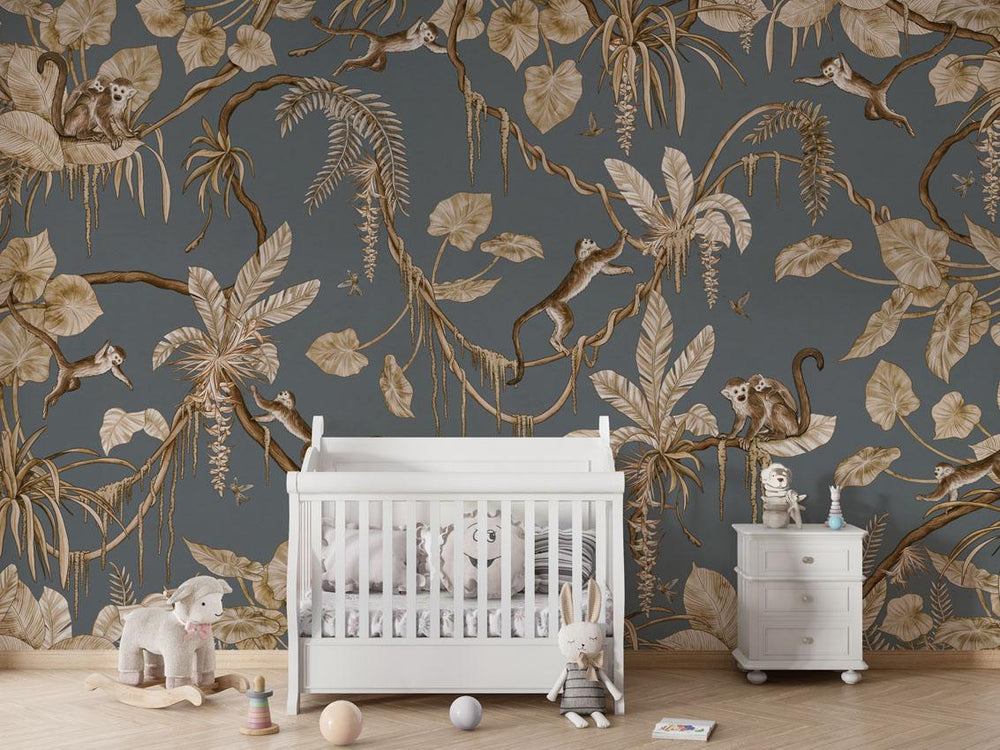 Mural Playful Monkeys Vintage blue – Kikki Belle – imagem 1