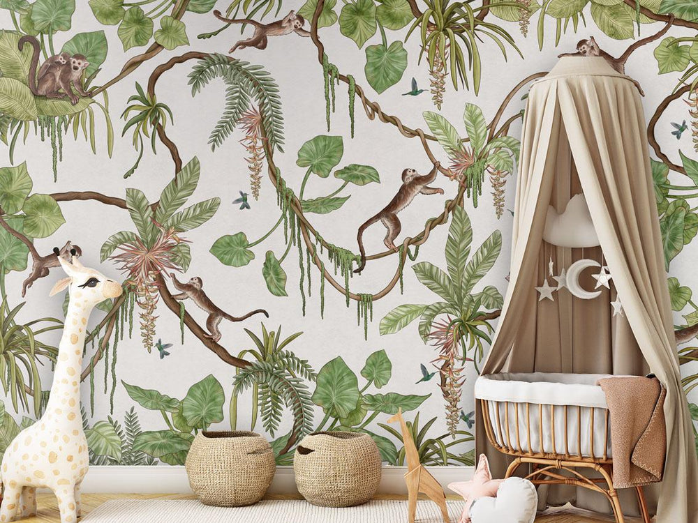 Mural Playful Monkeys white – Kikki Belle – imagem 1