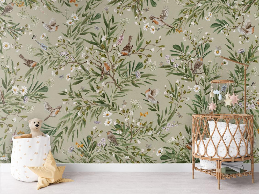 Mural Playful Robins green – Kikki Belle – imagem 1