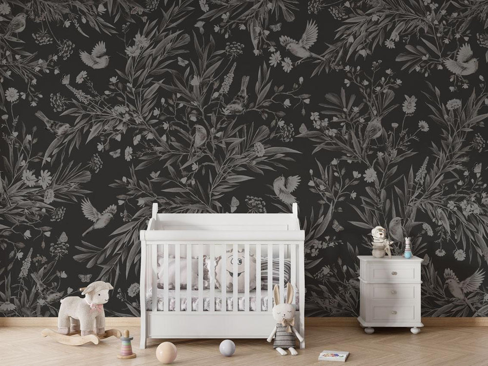 Mural Playful Robins Monochrome black – Kikki Belle – imagem 1