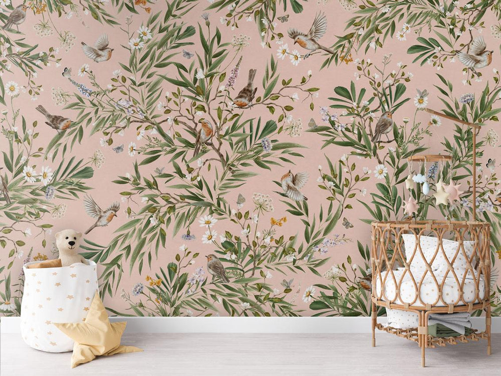 Mural Playful Robins pink – Kikki Belle – imagem 1