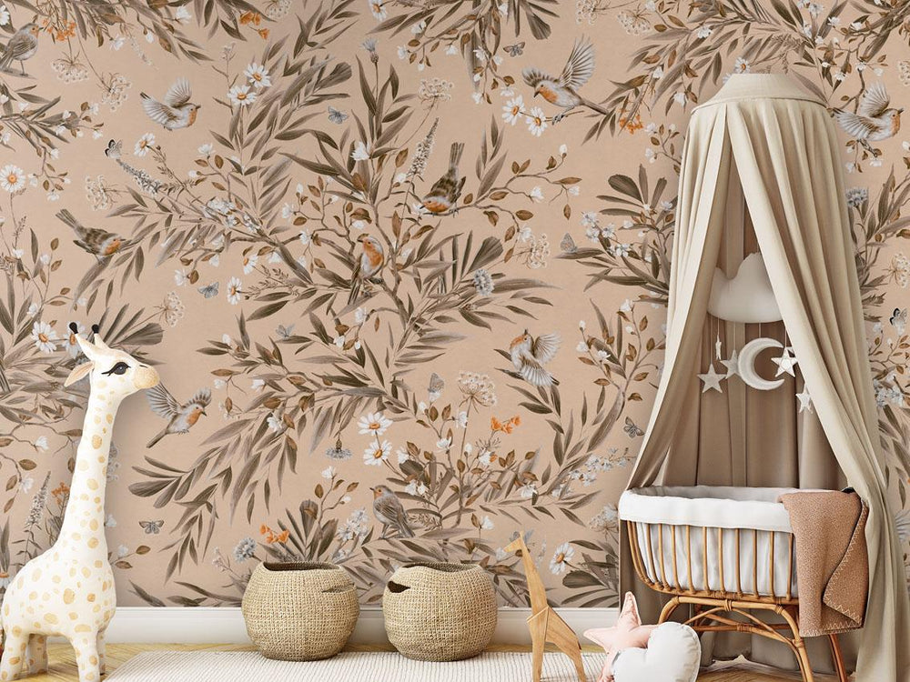 Mural Playful Robins Vintage beige – Kikki Belle – imagem 1