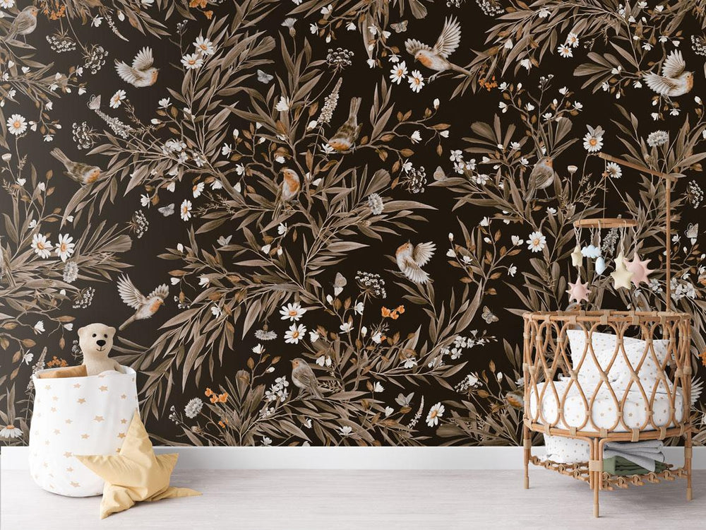 Mural Playful Robins Vintage black – Kikki Belle – imagem 1